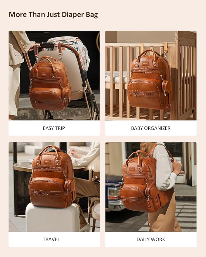 ROSEGIN Premium Vegan Leather Diaper Bag Backpack with Waterproof Changing Pad, Reinforced Zippers & Odor-Free, 20 Pockets Pro Organizer, Fits 15.6" Laptop, Stroller Straps, Baby Bag for Mom, Brown - Image 5