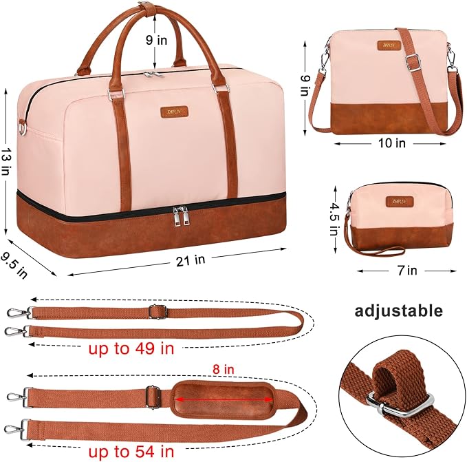 Weekender Bags for Women, 21" Weekender Travel Bag, Travel Duffle Bag with Shoe Compartment Carry on Overnight Duffel Bag for Weekend Travel Business Trip, 3PCS | 3PCS Carry On Overnight Large Duffel Bag with Crossbody Bag and Toiletry Bag for Weekend ... - Image 6