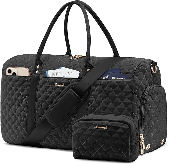 LOVEVOOK Travel Duffle Bag, Weekender Bags for Women with Shoe Compartment, Quilted Carry on Overnight Bag with Toiletry Bag, Hospital Bags for Labor and Delivery, Gym Duffel Bag with Wet Pocket Black by LOVEVOOK