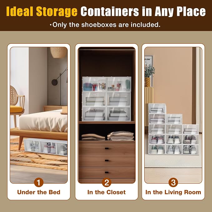 Modular Plastic Clear Shoe Storage Boxes, 24 Pack | Stackable, Ventilated, Front-Opening Door, Need Assemble, Fit up to Size 11/12, Shoe Organizer for Entryway Closet - Image 5