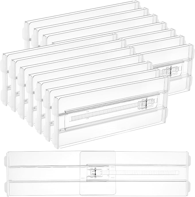 Vtopmart 14 Pack Drawer Dividers for Clothes, 4" High 10.2"-16.5" Adjustable Expandable Dresser Drawer Organizer, Clear Plastic Separators for Dresser, Baby Clothing, Underwear, Cosmetic, Toiletries | Expandable Dresser Drawer Organizer, Clear Plastic ... by Vtopmart