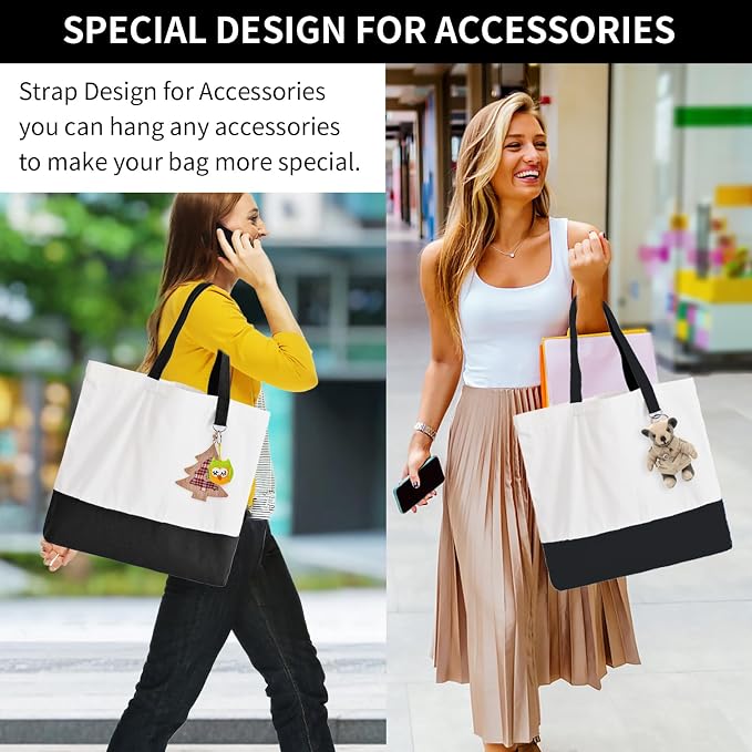 12-Pack Canvas Tote Bags with Zipper, Large Reusable Grocery Tote Bluk | Blank bags, washable, inner pocket, flat bottom, sturdy handle, for sublimation DIY/transfer, travel/beach/Christmas crafts - Image 2
