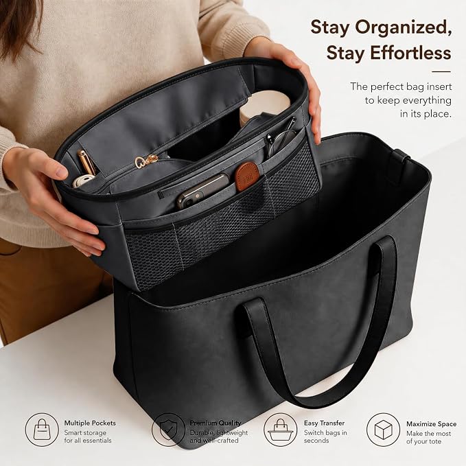 GIVLEFLY Purse Organizer Insert for Tote Bag, 14.5 Inch Satin Bag Organizer with Zipper Pocket, Multi Pocket Handbag Organizer - Image 5