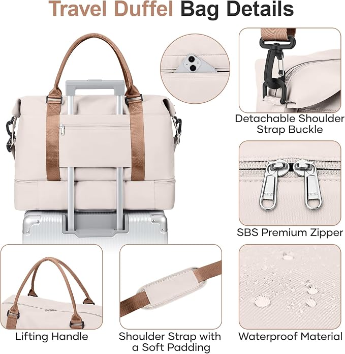 Weekender Bags for Women, Personal Item Travel Bag with Shoes Compartment | Vacuum Overnight Travel Duffel Bag with Air Pump & Compression Pocket - Image 8
