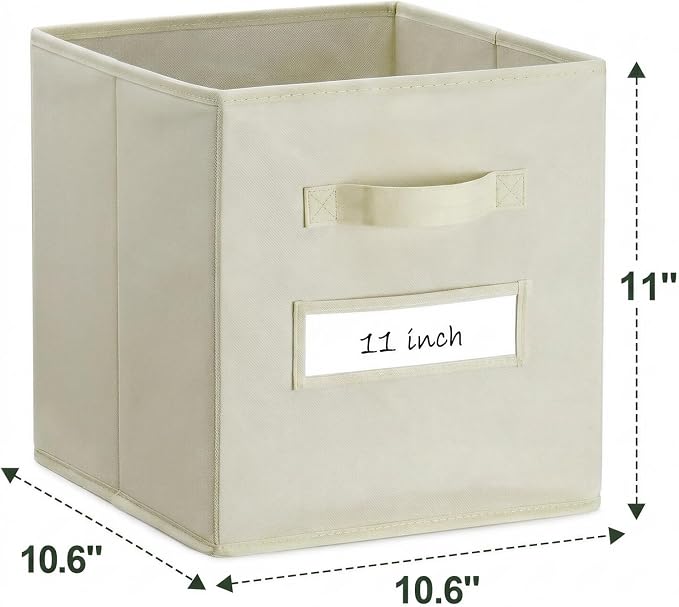 Storage Bins,11 Inch Cube Storage Bin with Labels,6pcs,Beige | Fabric Storage Cubes for Shelves,11 Inch storage cube bins with 6 Labels Window Cards & a Pen. - Image 3