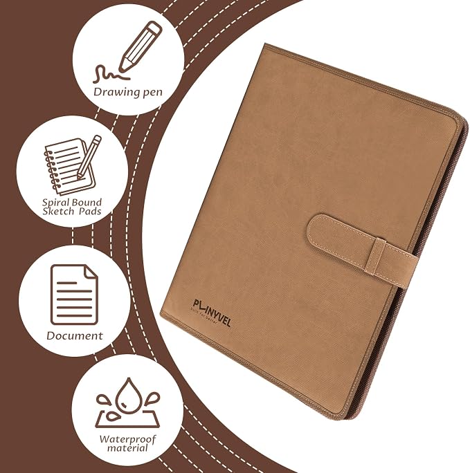 Plinyvel Brown Leather Sketchbook Cover 5.5x8.5, Travel Drawing Portfolio | Portable sketch kit organizer, pencil holder, Fits 5.5x8.5 Sketch Book, Spiral Pad, Compact artist storage case - Image 6