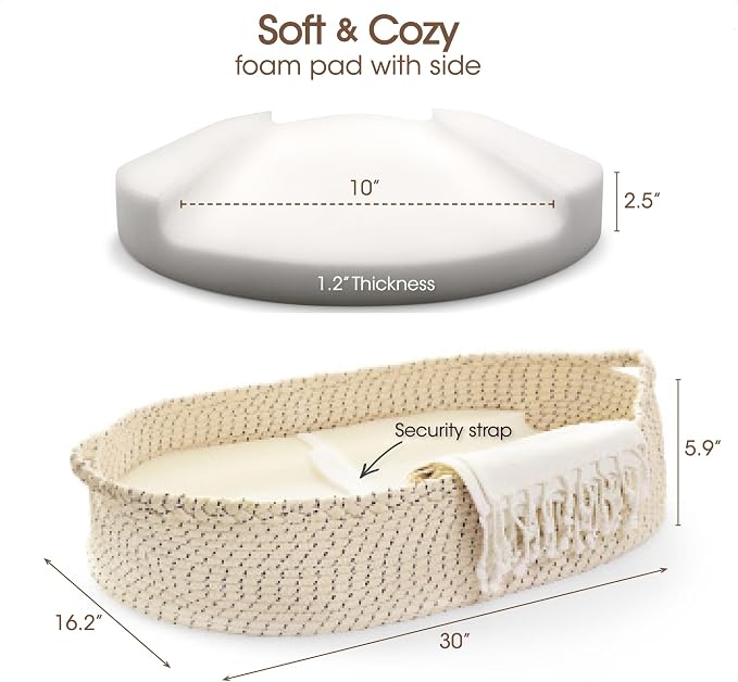 Baby Changing Basket - Soft & Waterproof Dual-Cover, Portable, Moses Basket, Changing Pad for Dresser & Changing Table, Gift for Baby Shower, Organic Cotton Rope - Image 5