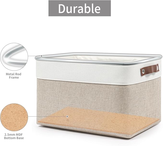 Storage Bins Large Fabric Storage Baskets for Shelves 3 Pack, Decorative Linen Closet Baskets with Handles for Organizing, Shelf, Clothes, Home, Office, 15x11x9.5Inches (Beige&White) - Image 4