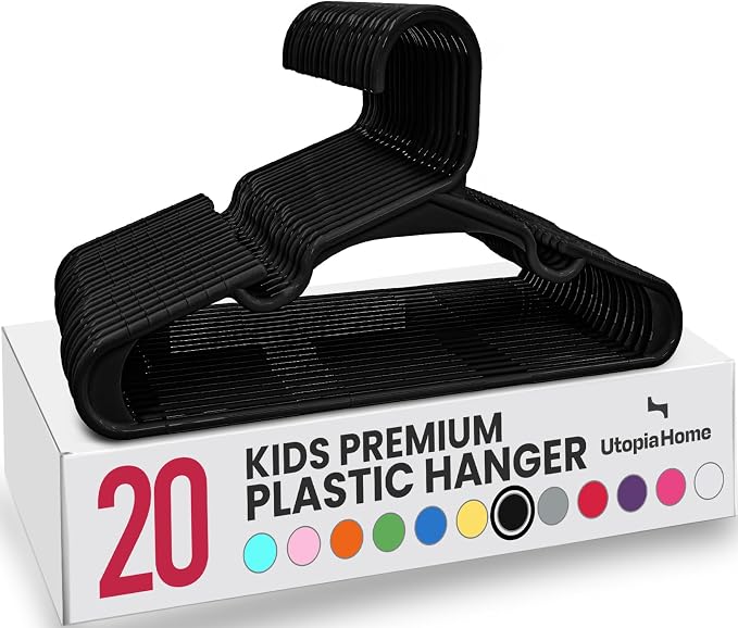Utopia Home Kids Hangers 20 Pack – 11.5 Inch Baby Closet Hangers Black | Plastic baby hangers | Fits children's & infant clothes | Gentle on delicate garments by UTOPIAHOME