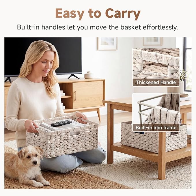 StorageWorks Large Wicker Baskets for Storage, White Wicker Baskets, 1-Pack | Hyacinth Baskets for Decor,Wicker Storage Baskets for Shelves,Decorative Basket,Shelf Baskets for Organizing,16½" x 13" x 7½" - Image 4