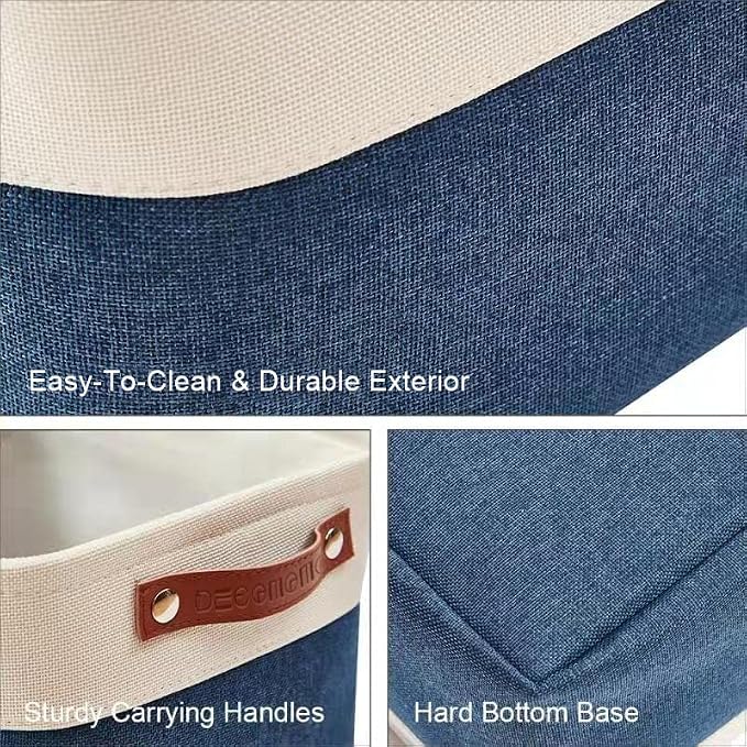 DECOMOMO Storage Bins, Large Fabric Storage Baskets for Shelves 4 Pack | 15 x 11 x 9.5 inches Decorative Linen Closet Organizers (Navy Blue & White) - Image 5