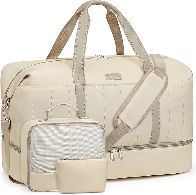 Weekender Bags for Women, 21" Travel Duffle Bag with Shoe Compartment | 3PCS Carry On Overnight Large Duffel Bag with Crossbody Bag and Toiletry Bag for Weekend Travel Gym Hospital Business Trip by IBFUN