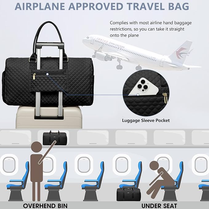 Women Weekender Travel Duffle Bag: Travel Duffel Overnight Bags with Shoe Compartment Large Carry on Tote with Toiletry Bag Weekend Traveling Yoga Gym Hospital Bag for Women with Wet Pocket Black - Image 7