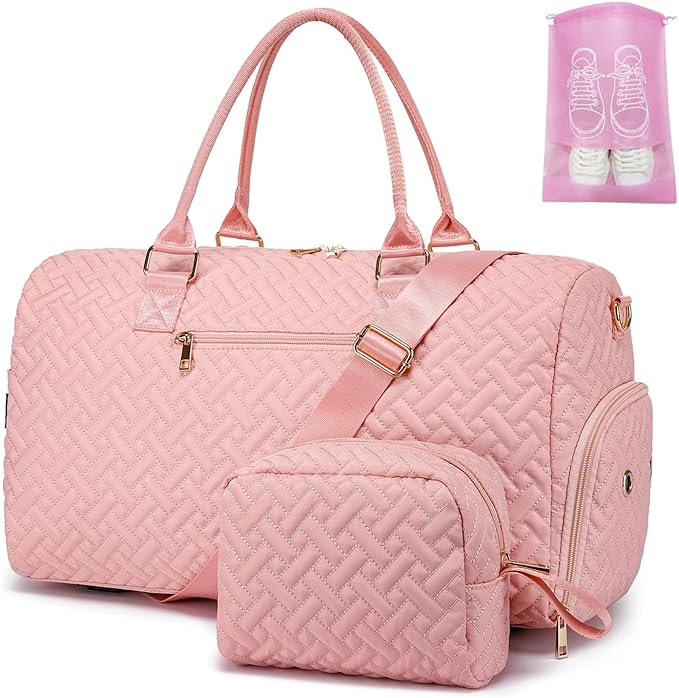 Duffle Bag for Travel, Weekender Bag with Shoe Compartment, Carry On Overnight Bag for Women with Toiletry Bag, Gym Bag with Wet Pocket, Hospital Bags for Labor and Delivery Beige by BAVERGE