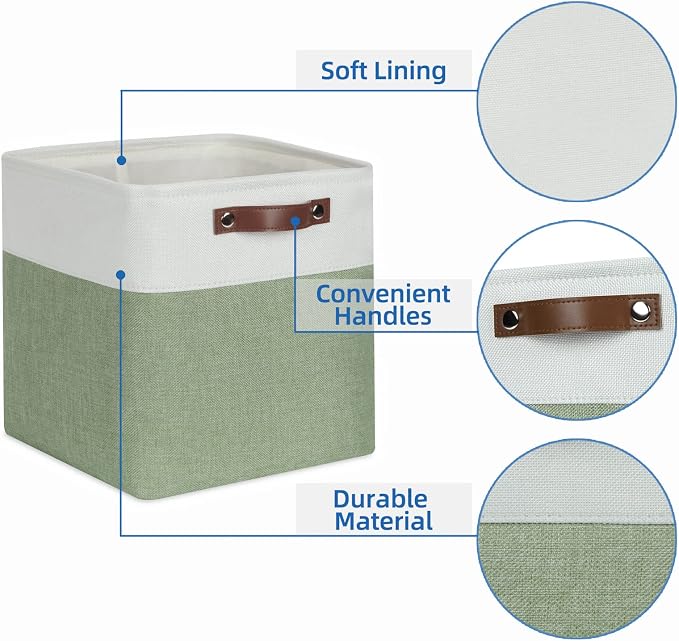 Temary Fabric Storage Bins for Organizing Clothes, Closet Baskets with Handles - Decorative Storage Boxes for Home (White & Green, 12 Inch, 4 Pack) - Image 3