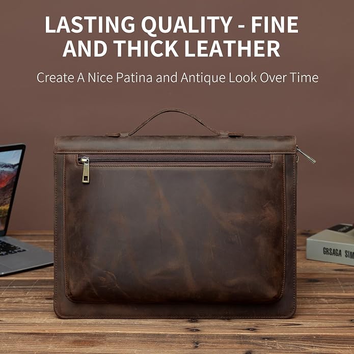 YIWEN Leather Portfolio with Handle, Zippered Front Pocket and Clip - Image 4