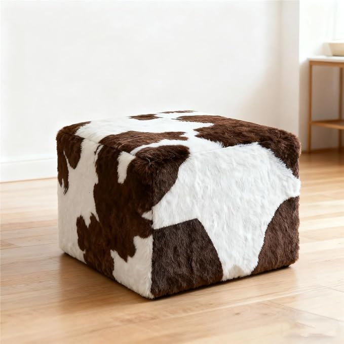 Square Faux Fur Pouf Ottoman Cover Footstool (No Filler) Indoor Beanbag Puff Footrest Footstool Washable Storage Bean Bag Chair Floor Pouf Covers Casual Bedroom(Cow Brown) by Unknown