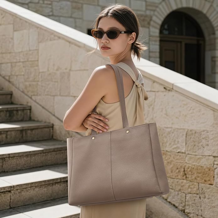 Kattee Women's Soft Leather Work Tote Bag | Large interior with a luggage sleeve for organized work, travel, and everyday carrying. - Image 2