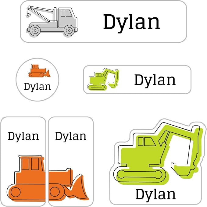 Name Bubbles - Custom Daycare Name Labels (99 Labels - 5 Sizes) Personalized Waterproof Name Stickers for Clothing Tags, Toys, Books, Water Bottles, Lunch Boxes, School, and Shoes (Truck) - Image 2