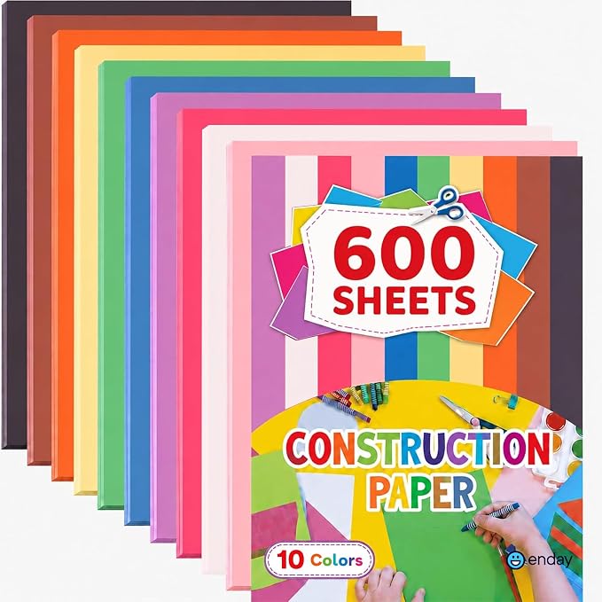 Construction Paper Assorted Colors, 10 Bright Colors, 9”x12” Bulk Craft Paper, Standard Weight Construction Paper, Color Paper for Kids Arts & Crafts and School Projects, by Enday by Enday