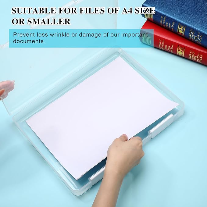 6 Pcs Clear Paper Storage Box,12.4 x 9.84 x 1.18 Inches,White | A4 Plastic File Box Document Paper Organizer Storage Board Game Project Cases Containers with Buckle for Craft, Magazine - Image 4