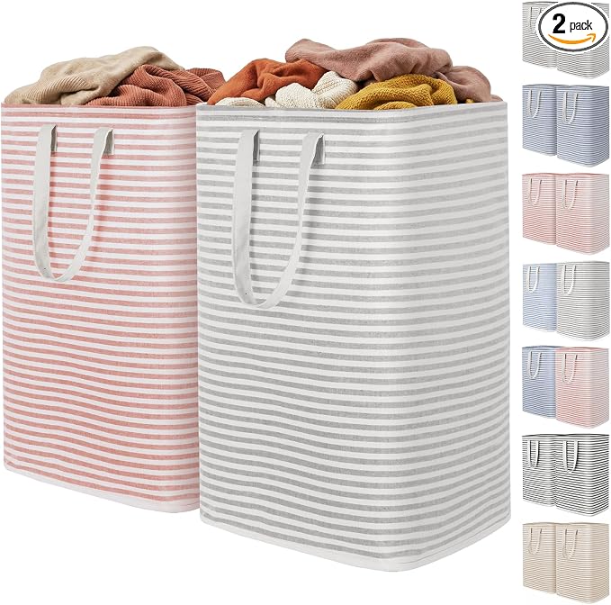 Lifewit 2 Pack Laundry Basket 80L Each, Collapsible Clothes Hamper with Reinforced Handles, Freestanding Waterproof Design for Bedroom and Laundry Room, Grey&Pink 160L Total by Lifewit