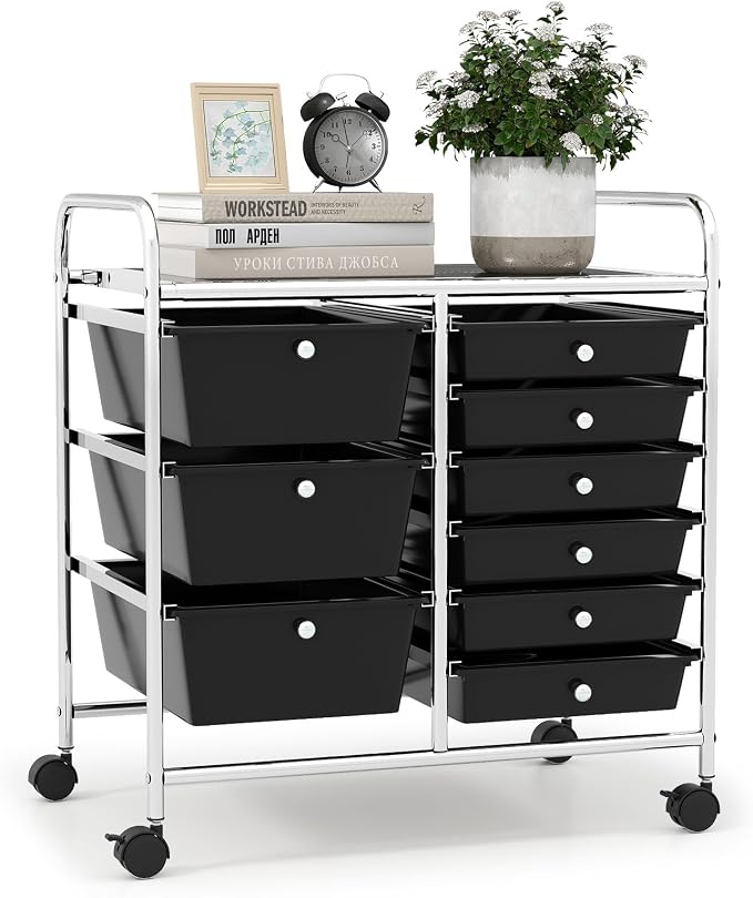 9 Drawer Rolling Storage Cart, Rolling Cart with Drawers for Classroom, Art Supply Craft Organizer on Wheel with Metal Frame & Handles for Home Office School by LDAILY