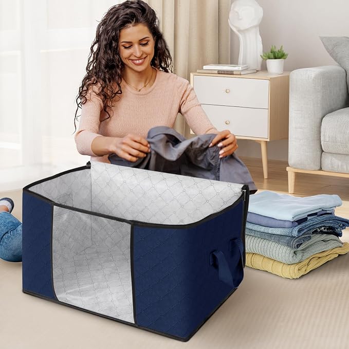 8 Pack Storage Bags for Clothes Blanket Storage Bins with Lids | Foldable Closet Organizers with Zippers,Window and Handles,Fabric Storage Bins for Sweater,Comforter,Bedding,Dorm essentials - Image 3