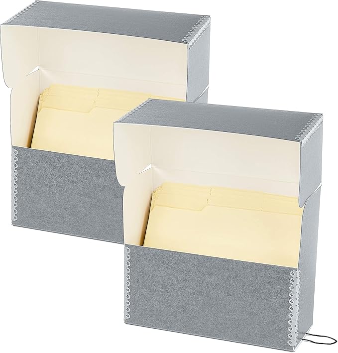 Lineco Archival Document Storage Box, 12.5" x 10.5" x 5", Gray | Acid-Free, 12 Letter Sized File Folders Included, Organizer for Prints, Photos, Papers, Pack of 2 by Lineco