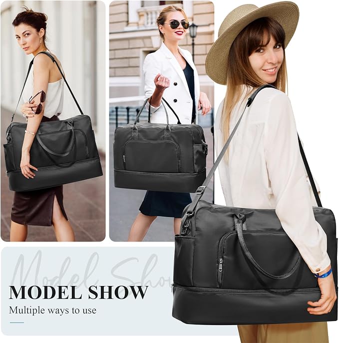 Travel Duffle Bag with Shoe Compartment,Weekender Bags for Women | Carry on Overnight Bag with Toiletry Bag,Gym Duffel Bag with Wet Pocket - Image 7