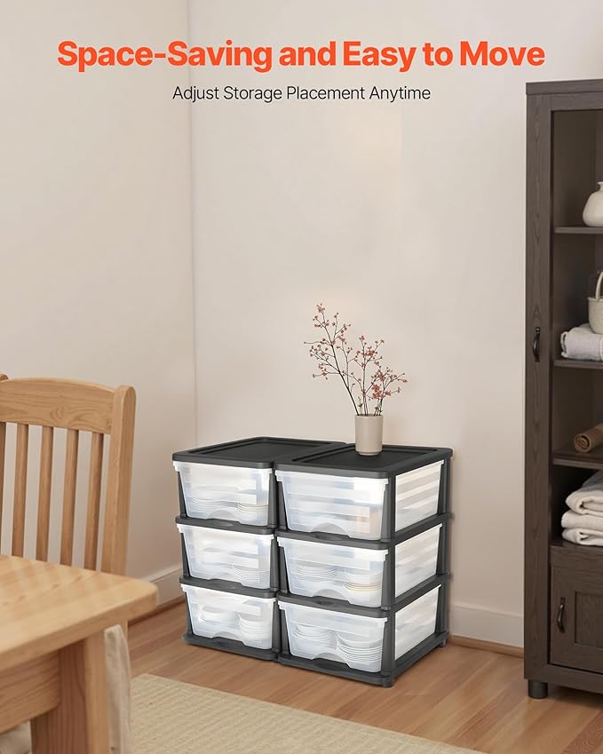 VEVOR Plastic Storage Drawers, 2 Pack Storage Organizer Drawer, 6 Drawers Closet Organization and Storage Dividers, Dresser Organizer Clear Bins for Office Supplies, Craft Rooms, Classrooms and Home - Image 6