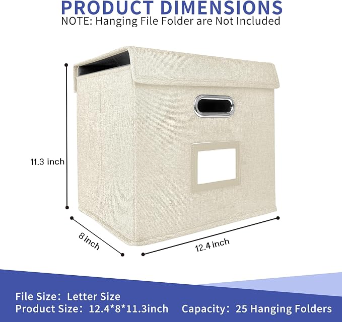 6 Pack Hanging File Folder Box with Lid, Durable Letter Size Filing Storage Box, Sturdy File Holder with Cardboard Support PVC Rails for Office Home Organizer, Beige - Image 2