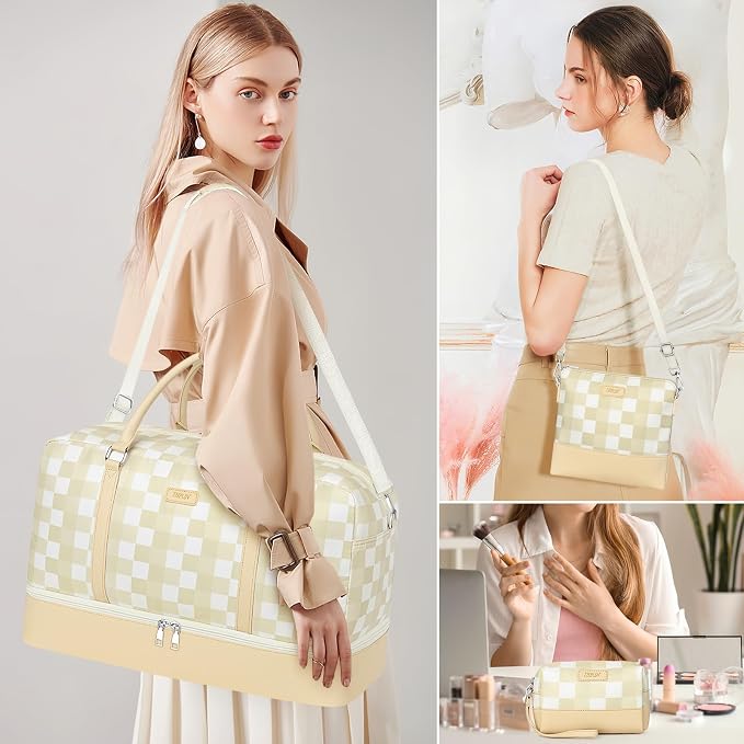 Weekender Bags for Women, 21" Travel Duffle Bag with Shoe Compartment | 3PCS Carry On Overnight Large Duffel Bag with Crossbody Bag and Toiletry Bag for Weekend Travel Gym Hospital Business Trip - Image 2