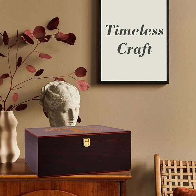 Tree of Life Wooden Keepsake Box - Decorative Boxes with Lids - Wooden Storage Boxes - Memorial Box (Red, Large) - Image 7