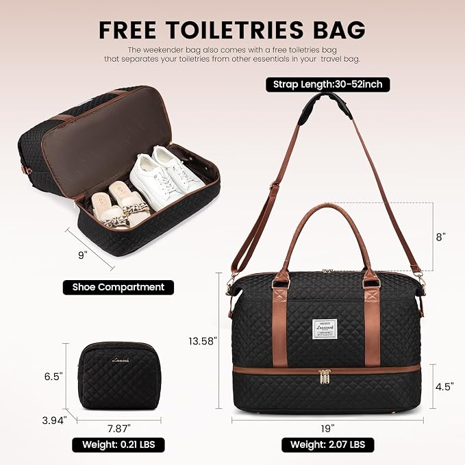 LOVEVOOK Travel Duffle Bag,Weekender Bags for Women with Shoe Compartment，Carry on Overnight Bag with Toiletry Bag,Gym Duffel Bag with Wet Pocket, Hospital Bags for Labor and Delivery - Image 2