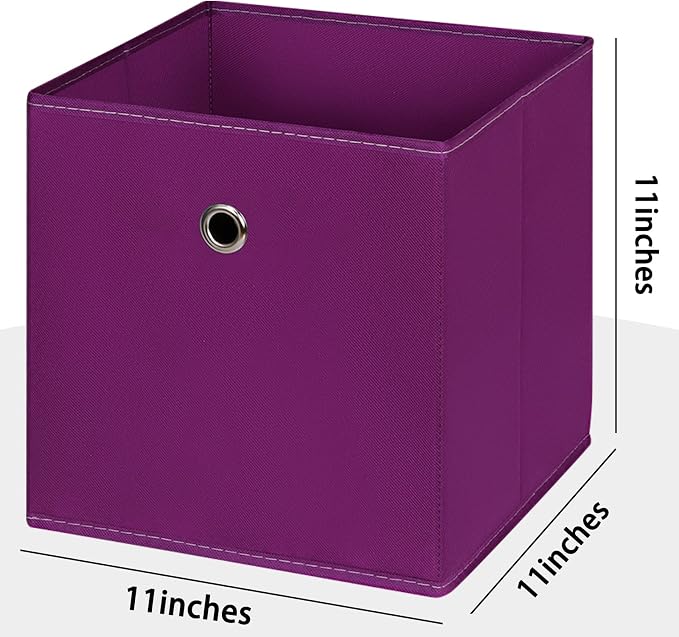 Foldable Storage Cubes Bins ,11 Inch Cloth Storage Cube Fabric Storage Box Cubes Organizer Baskets with Handles for Home Organizer Set of 3 (Purple) - Image 2