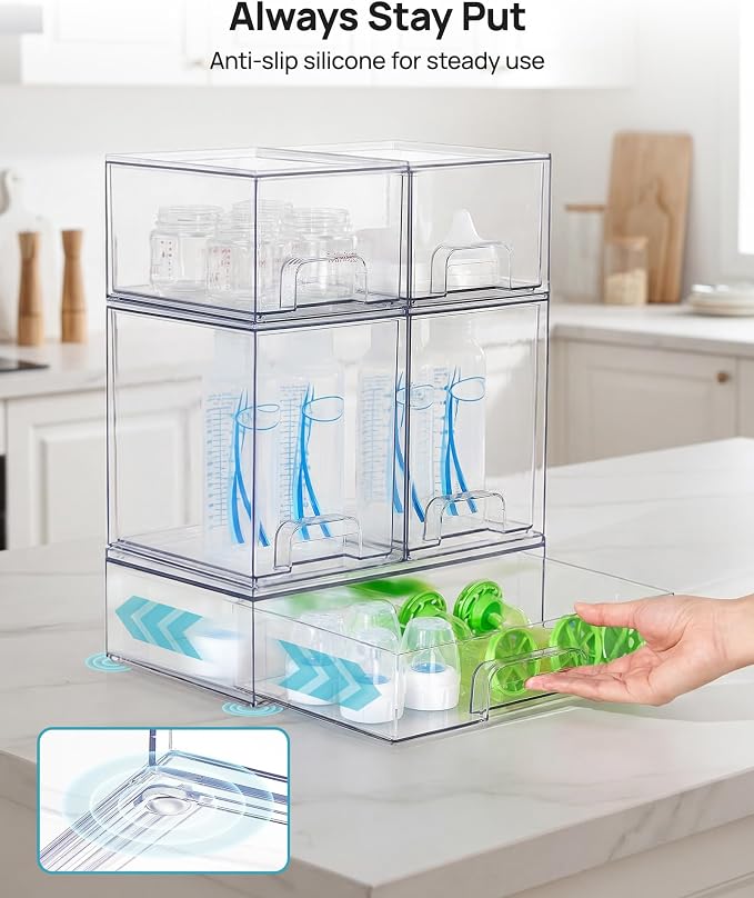 Vtopmart Clear Stackable Storage Drawers Set of 9, Plastic Organizer Bins | Multi-purpose Boxes for Baby Bottle Storage, Ideal for Kichen, Vanity, Bathroom, Undersink, Cabinet, Pantry Organization - Image 7