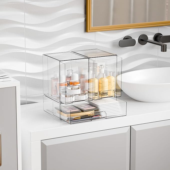 3 Set Clear Baby Bottle Organizer for Countertop,BPA FREE Bottle Station Organizer for Breast Pump Parts,Pacifier and Baby Accessories,Stackable Drawers for Bathroom,Cabinet,Pantry Organization - Image 7