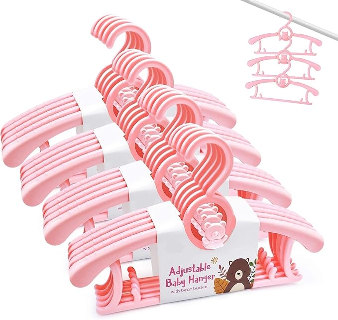 Kid Clothes Hangers 20 Pack, Plastic Baby Hangers Space Saving for Closet | Pink Hanger for Toddler Girl, Lightweight Anti-Slip Cascading Adjustable Children Infant Hangers, Ganchos para Ropa de Bebe by HGYZE