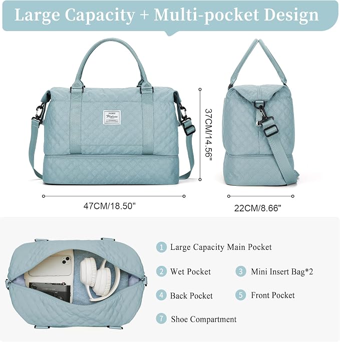 Weekender Bags for Women, Travel Duffel Bag with Shoes Compartment | Overnight Bag with Toiletry Bag, Carry on Personal Item Bag for Travel Business Trips Sport Hospital,Grid Travel Bag Set - Image 3
