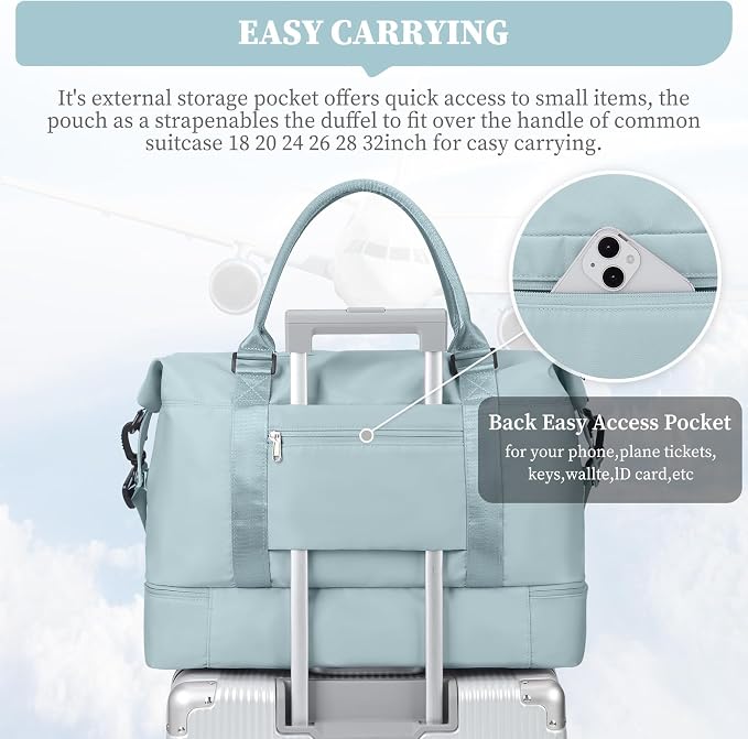 Weekender Bags for Women, Carry-On Overnight Travel Duffel Bag | Travel Bag with Shoes Compartment & Toiletry Bag, Extra Large - Image 8