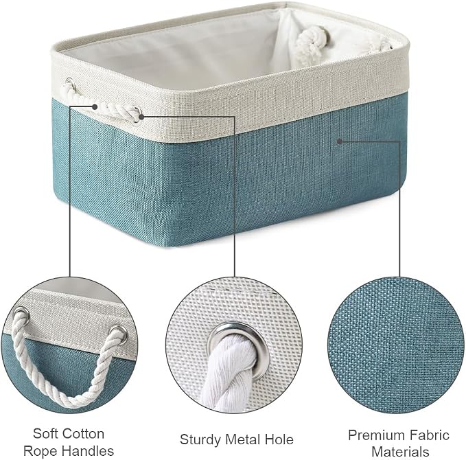 Fabric Storage Bin with Handles,Storage Basket for Home Storage and Organization, Shelf Basket with Cover for Living Room Bedroom Closet（White & Green Medium 13.8L×9.8W×6.7H - Image 6
