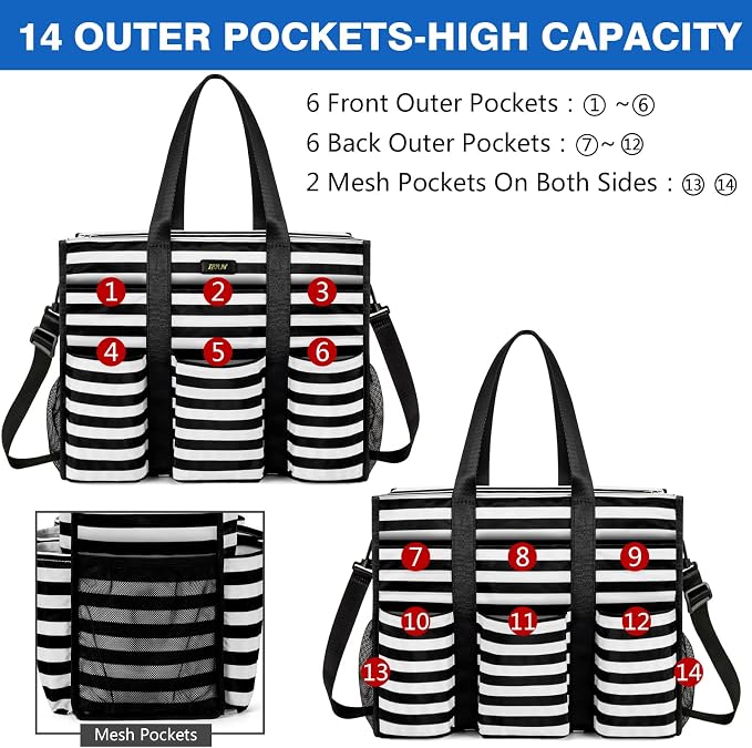IBFUN Utility Tote Bag with 24 Pockets, Large Teacher Travel Tote for Women | Large Work Tote Bag 2pcs with Zipper for Travel Daily School Teacher Nurse, Large Lightweight Laptop Shoulder Bag Handbag - Image 4