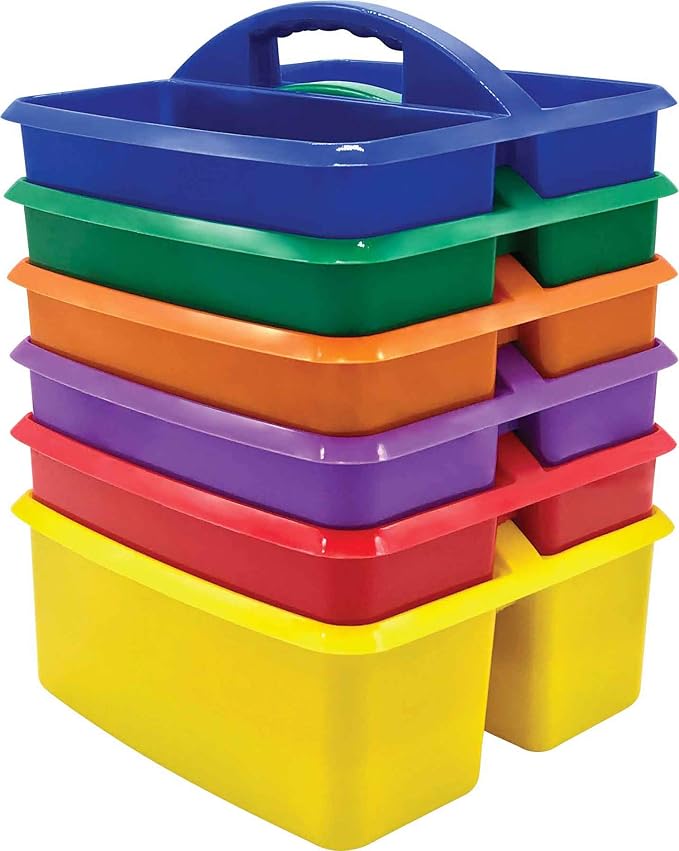 Teacher Created Resources Assorted Primary Colors Portable Plastic Storage Caddy 6-Pack for Classrooms, Kids Room, and Office Organization, (Blue, Green, Orange, Purple, Red and Yellow) 3 Compartment by TeacherCreatedResourcesOS