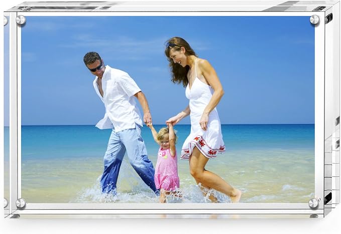 AMEITECH Acrylic Picture Frames, 4x6'' Clear Double Sided Block Set, Desktop Frameless Magnetic Photo Frame (2 Pack) | Double Sided Floating Magnetic Frames, 20mm Thick, Free Standing Desktop Display for Postcards, Pictures and Artworks - Image 9