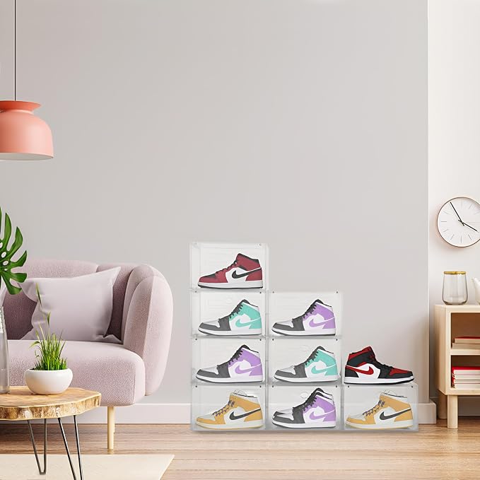 Large Clear Plastic Stackable Shoe Boxes 8-Pack, Drop Side Shoe Organizers | Clear Sneaker Storage Display Cases with Magnetic Door, Premium Shoe Container Fits up to US Size 13, for Closet Organization - Image 5