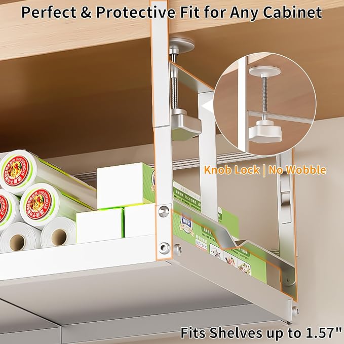 prueBox Under Shelf Storage Basket Organizer Adjustable Hanging Holder with Knob Lock, Heavy Duty Metal Panel for Pantry, Kitchen, Office, Closet, 11.8"-19.3" Wide, White, 1 Pack - Image 3