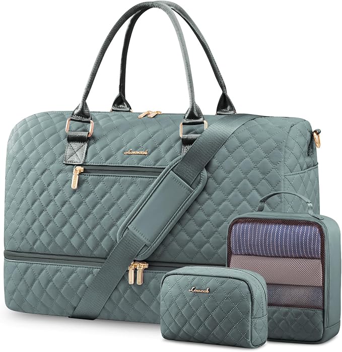 LOVEVOOK Travel Duffle Bag for Women, Weekender Overnight Bag with Shoe Compartment, Carry on Bag with Toiletry Bag, Gym Duffel Bag with Wet Pocket, Hospital Bags for Labor and Delivery 3 Pcs Set by LOVEVOOK