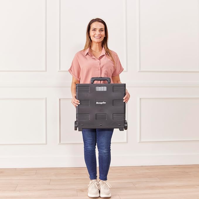 ECR4Kids Universal Rolling Cart with Canvas Organizer Bag, Mobile Storage, Red/Grey | Durable plastic, 30 compartments, adjustable handle, 40 lb capacity, collapses to 3" thick, rolling wheels for easy transport - Image 10
