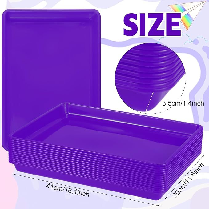 Maitys 15 Pack Plastic Art Trays 12 x 16 Inch Activity Crafts Trays Sensory Tray DIY Projects, Painting, Beads, Jewelry Office Home Organizer Arts and Crafts Supplies(Purple) - Image 3
